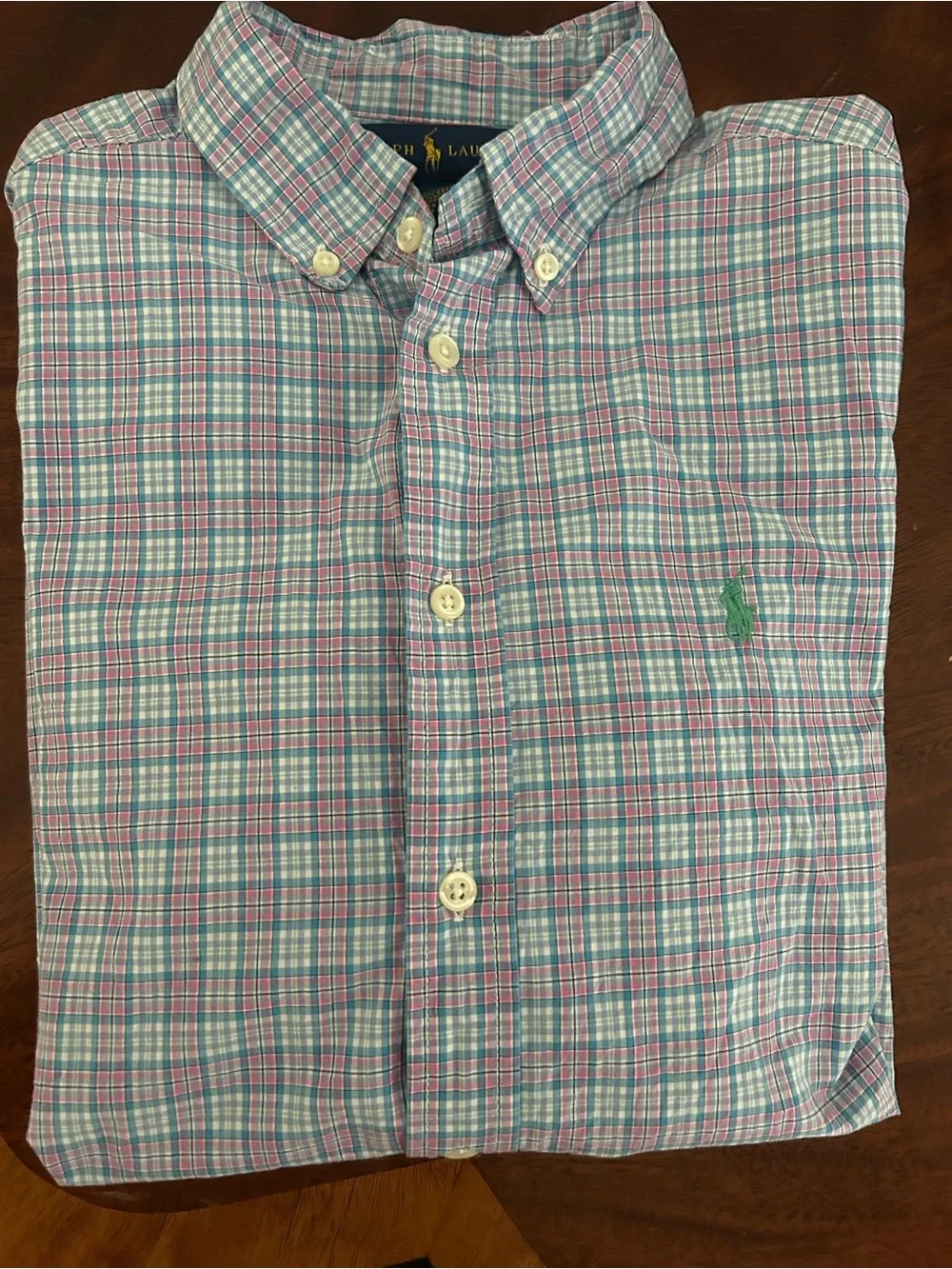 Classic Ralph Lauren Pink & Light Blue Plaid Boy’s Button-Down Shirt